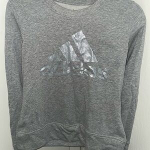 Adidas Light Gray Top with Glitter Silver Logo